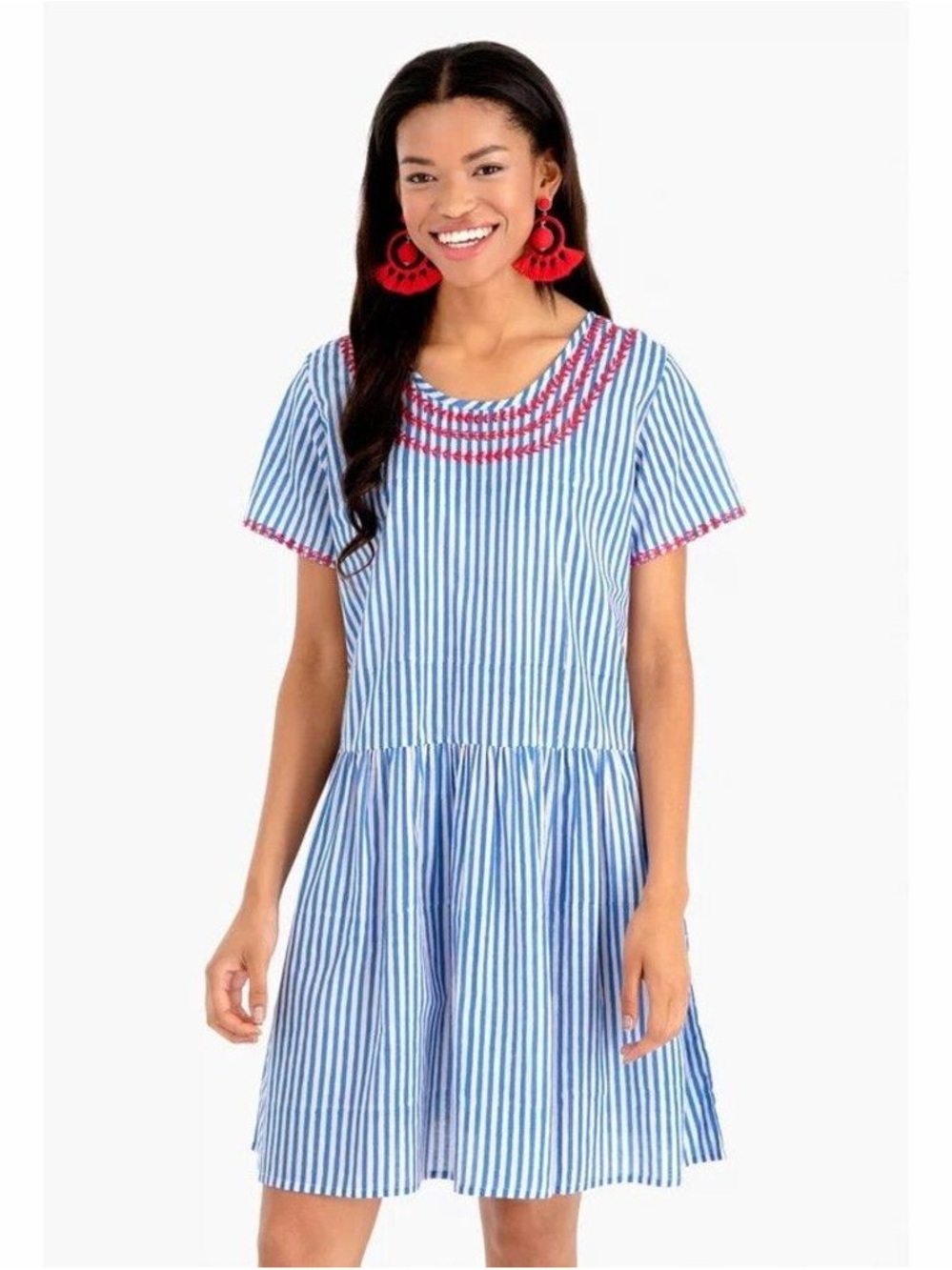 Pink City Prints XL Red, White and Blue Tiered Stripe Dress